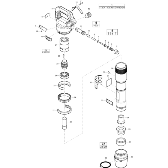 Main Assembly for Atlas Copco TEX626RD  Handheld Pneumatic Breakers (from s/n PUN246330 onwards)