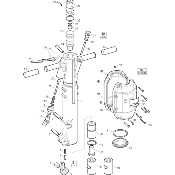 Main Assembly for Atlas Copco TEXP60 S Breaker with Hex 28 x 160 from s/n PUN000001 onwards