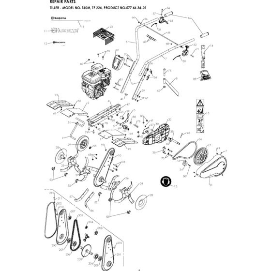 Product Complete Assembly for Husqvarna TF 224 Cultivator/Tiller