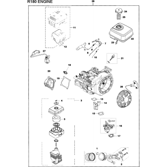 Engine Assembly for Husqvarna TF 225 Cultivator/Tiller