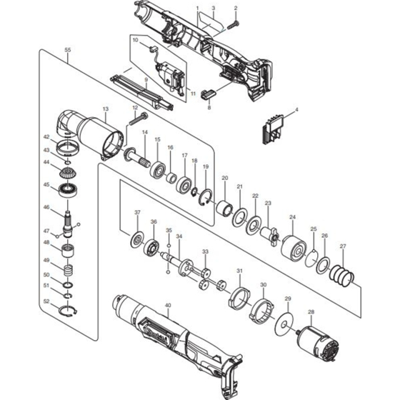 Main Assembly for Makita TL064DWAE Cordless Angle Impact Driver