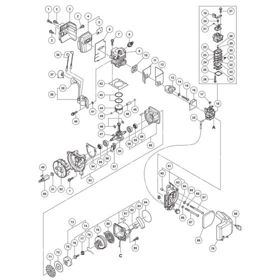 Muffler, Recoil Starter for Tanaka TRB27EAP Blower