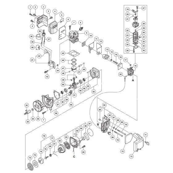 Muffler, Recoil Starter for Tanaka TRB27EP Blower