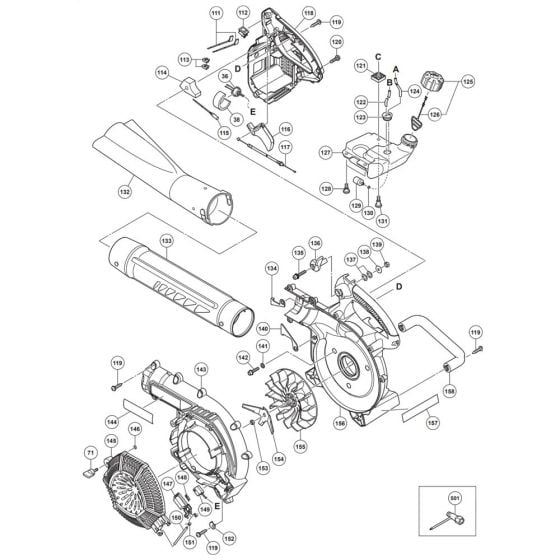 Fan Case, Fuel Tank for Tanaka TRB27EP Blower