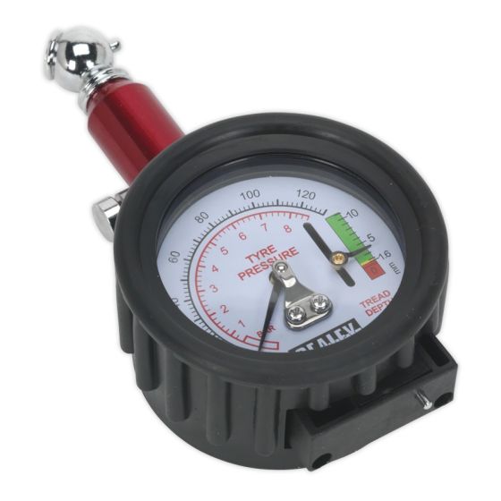 Tyre Pressure Gauge with Tyre Tread Depth Gauge 0-8bar(0-120psi) Sealey Part No. TSTPDG01