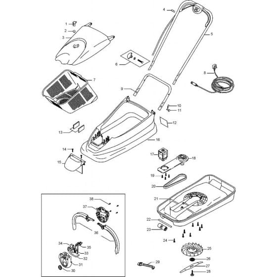 Complete Product Assembly for Flymo TURBO COMPACT 330 Mowers