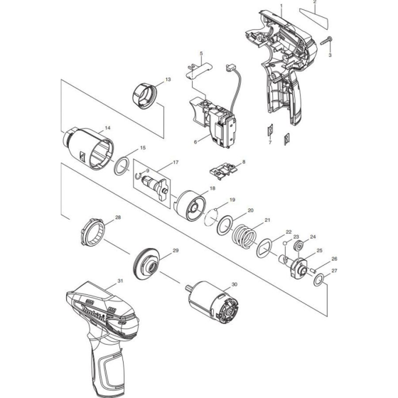 Main Assembly for Makita TW100DWE Impact Wrench