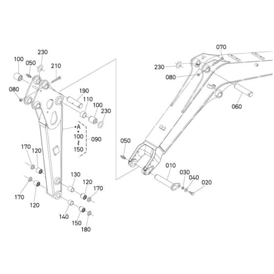 Dipper Arm (Without Long Arm) Assembly for Kubota U25-3a Mini Excavator