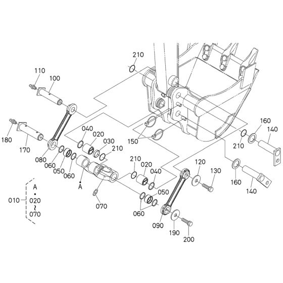 Dipper Arm/Bucket Link Assembly for Kubota U27-4 Mini Excavators