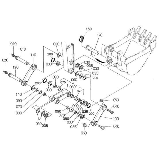 Dipper Arm/ Bucket Link Assembly for Kubota U35-3a Mini Excavator