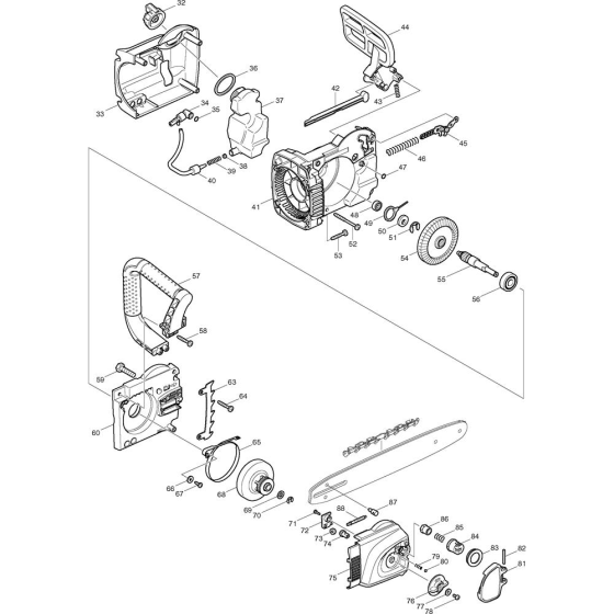 Casing, Handle, Bar & Chain Assembly For Makita UC3530A/2 Electric Chainsaws