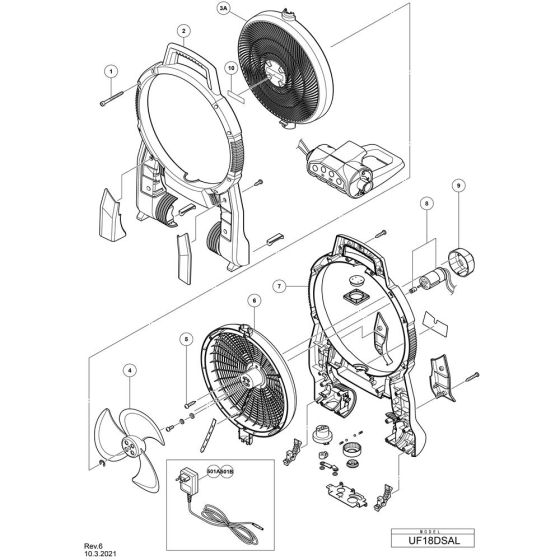 Main Assembly for Hikoki UF18DSAL Cordless Fan