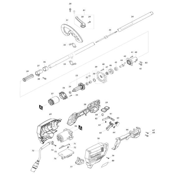 Handle, Housing, Lever Assembly for Makita UR201C Cordless Trimmer