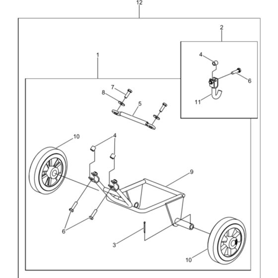 Wheel Kit Assembly for Wacker VP1340-5000630050 (Wacker) Rev.100 Plate Compactor