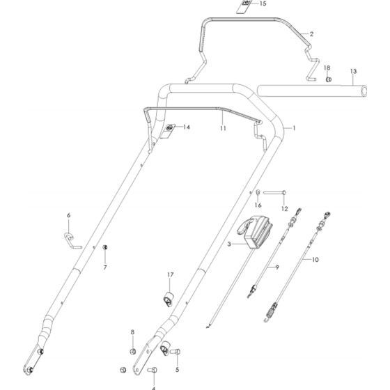 Handle and Controls Assembly for Husqvarna W21 SK Commercial Lawn Mower