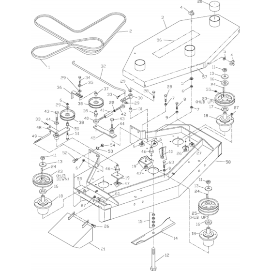 Front Deck Assembly for Husqvarna W3212A Commercial Lawn Mower