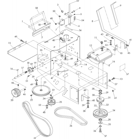 Chassis and Frame Assembly for Husqvarna W3613P Commercial Lawn Mower