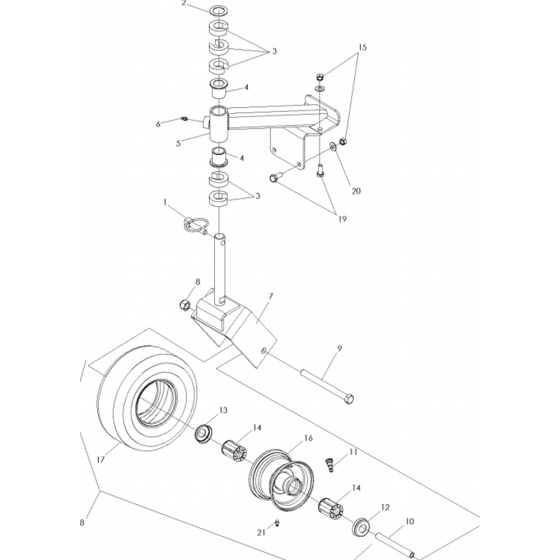 Caster Assembly for Husqvarna W3613P Commercial Lawn Mower