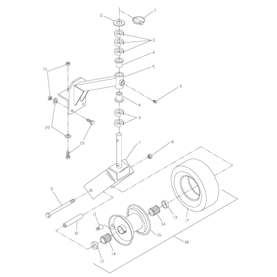 Front Caster Assembly for Husqvarna W4814A Commercial Lawn Mower