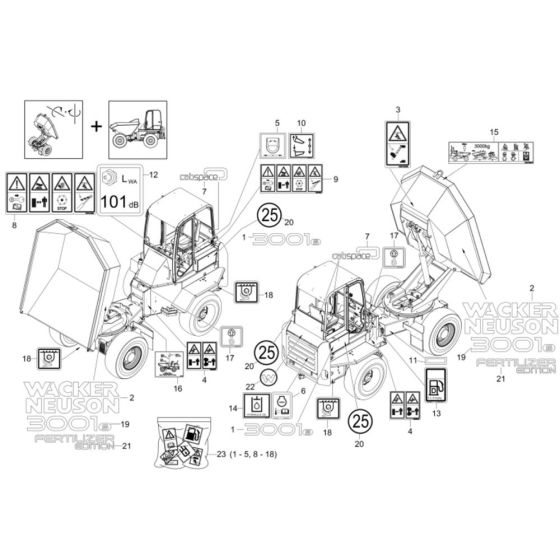 Decals -3 for Wacker 3001AE Dumper