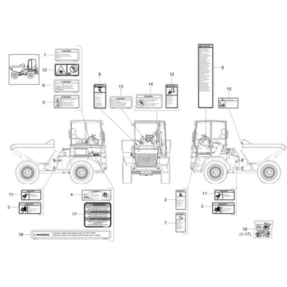 Decals -3 for Wacker DV100 Dumper