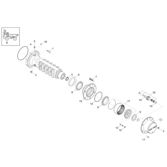 Axle Case, Wheel Hub Assembly -1 for Wacker DW40 Dumper