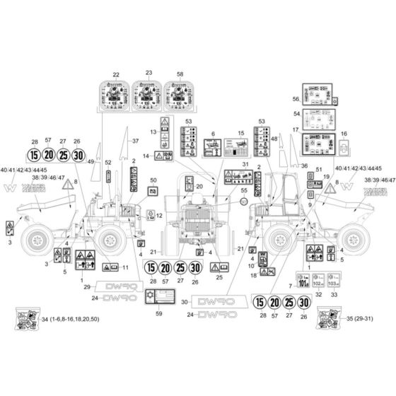 Decals for Wacker Neuson DW90 Dumper