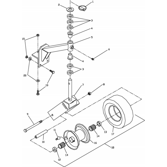 Caster Assembly for Husqvarna WG3613E Commercial Lawn Mower