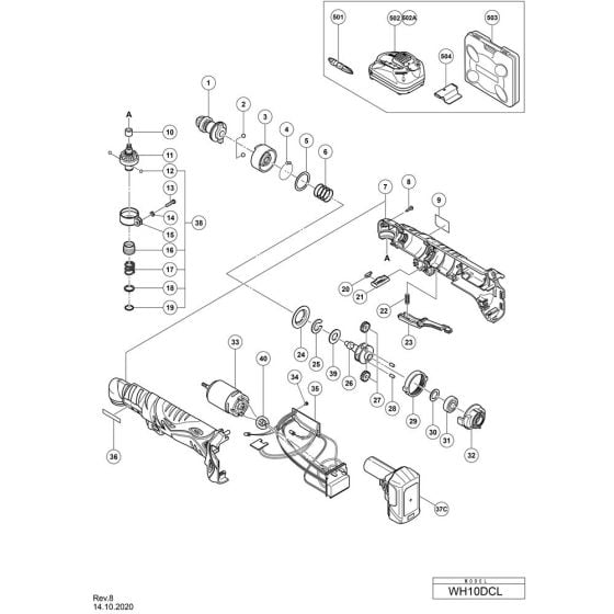 Main Assembly for Hikoki WH10DCL Cordless Impact Driver