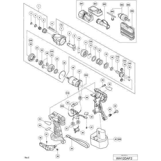 Main Assembly for Hikoki WH12DAF2 Cordless Impact Driver