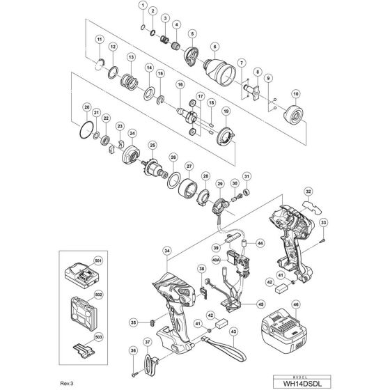 Main Assembly for Hikoki WH14DSDL Cordless Impact Driver