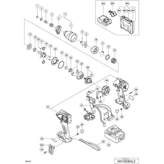 Main Assembly for Hikoki WH18DBAL2 Cordless Impact Driver