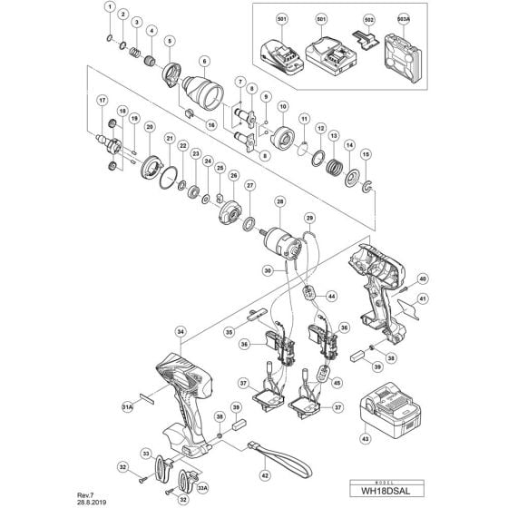 Main Assembly for Hikoki WH18DSAL Cordless Impact Driver