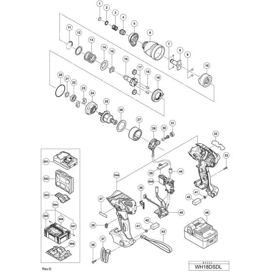 Main Assembly for Hikoki WH18DSDL Cordless Impact Driver