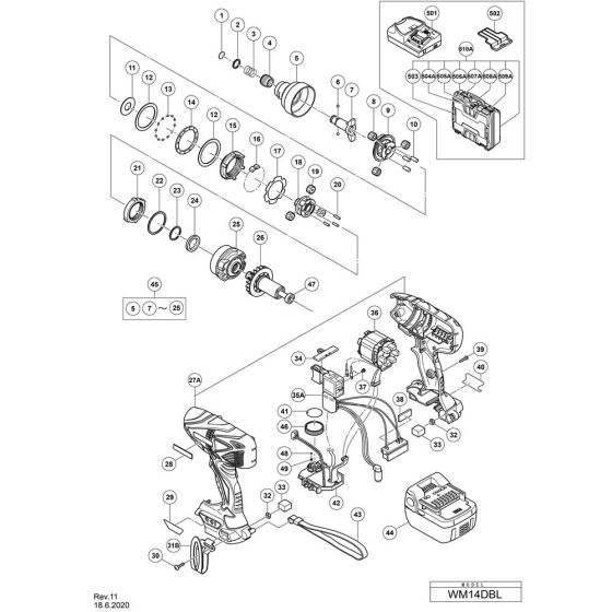 Main Assembly for Hikoki WM14DBL Cordless Impact Driver