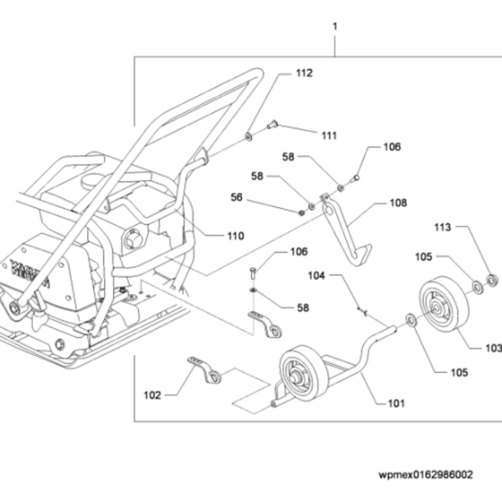 Wheel Assy for Wacker WP1540A 5000008061 (Honda) Rev.129 Plate Compactor