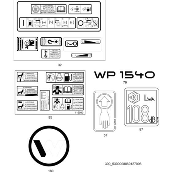 Labels Assy for Wacker WP1540A 5000008061 (Honda) Rev.129 Plate Compactor