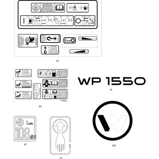 Labels Ass'y for Wacker WP1550 - 5000009325 (Rev.100) Plate Compactors