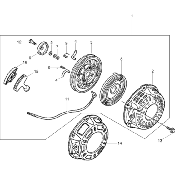 Starter Ass'y for Wacker WP1550A-5100018323 (Honda) Rev.101 Plate Compactor