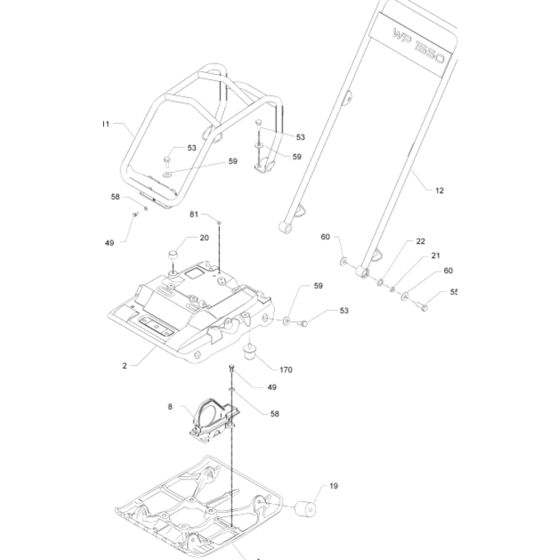 Guide Handle / Baseplate Ass'y for Wacker WP1550A-5000630044 (Rev.104) Plate Compactor