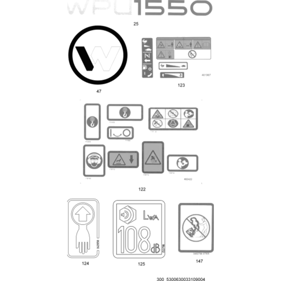 Labels for Wacker WPU1550A-L 5000630124 (Petrol) Rev. 106 Reversible Plate Compactors