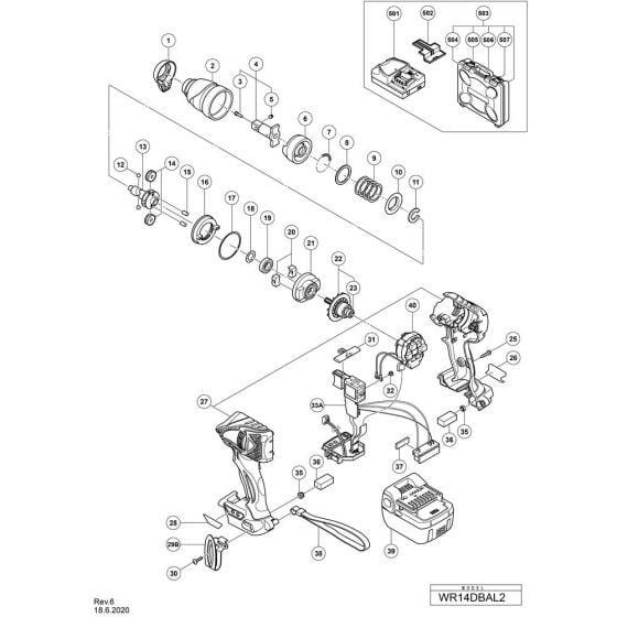 Main Assembly for Hikoki WR14DBAL2 Cordless Impact Wrench