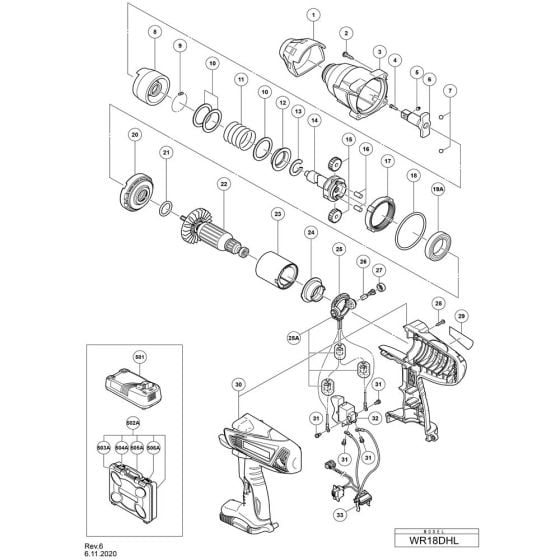 Main Assembly for Hikoki WR18DHL Cordless Impact Wrench