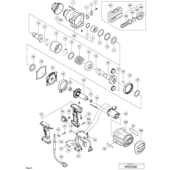 Main Assembly for Hikoki WR25SE Impact Wrench