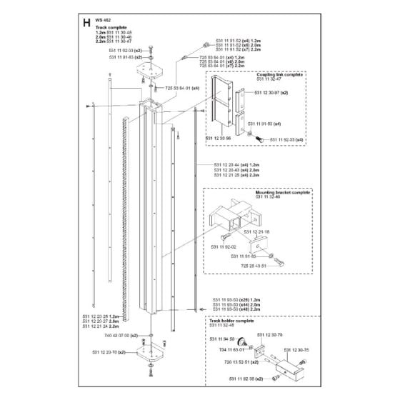 Track Assembly for Husqvarna WS 462 Wall Saw