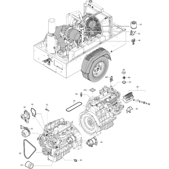 Engine Service Parts Assembly for Atlas Copco XAHS 38 Kd Compressors (from s/n APP439651 onwards)