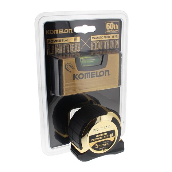 5m (16FT) Gold Powerblade Ii Tape With Gold Mini Level