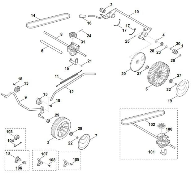 Chassis, Gear Box for Viking MB 248.3 T Petrol Lawn Mowers