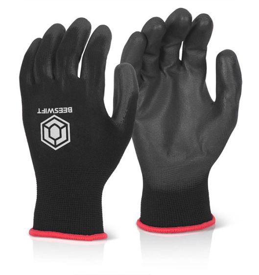 Elasticated Wrist PU Coated Glove (Black) - Size: Large