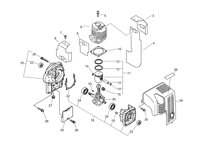 Cylinder, Crankcase, Piston for ECHO DM-4610 Duster-Mistblower